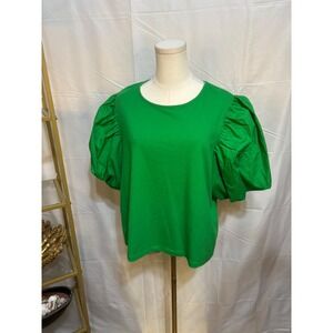 A New Day Womens Puff Sleeve Knit Top Kelly Green Size XL Short Sleeve Tee